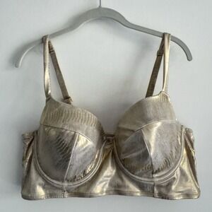 Swim By Cacique Lightly Lined Balconette 40 DD  GOLD Swim Bikini Top-EUC